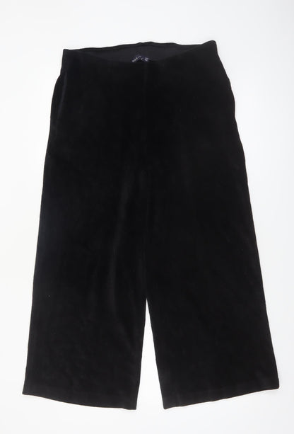 Marks and Spencer Women's Black Velvet Cropped Wide-Leg Trousers Size 16 Short