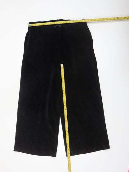 Marks and Spencer Women's Black Velvet Cropped Wide-Leg Trousers Size 16 Short