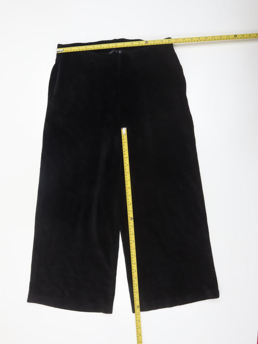 Marks and Spencer Women's Black Velvet Cropped Wide-Leg Trousers Size 16 Short