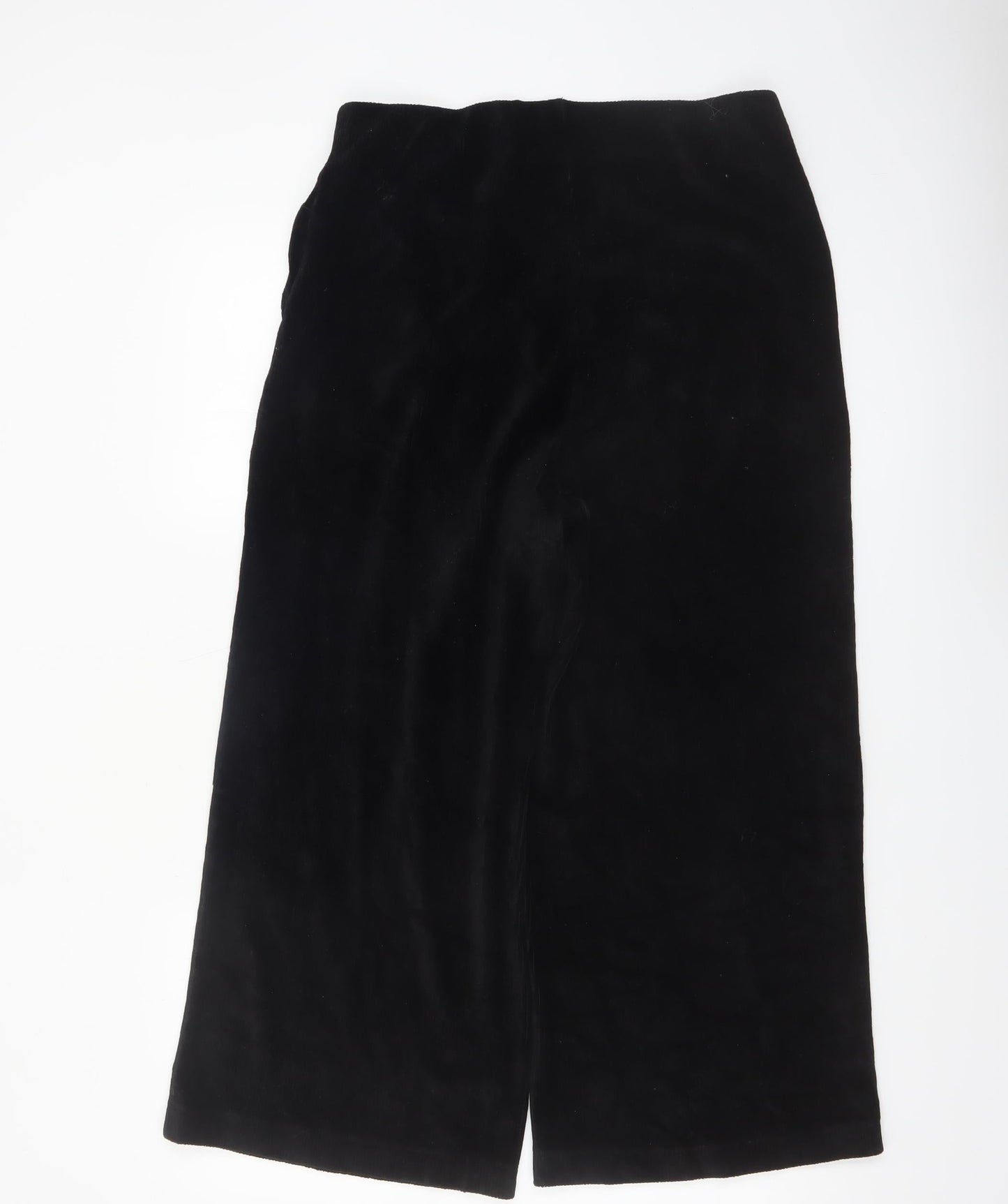 Marks and Spencer Women's Black Velvet Cropped Wide-Leg Trousers Size 16 Short