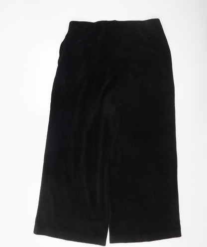 Marks and Spencer Women's Black Velvet Cropped Wide-Leg Trousers Size 16 Short