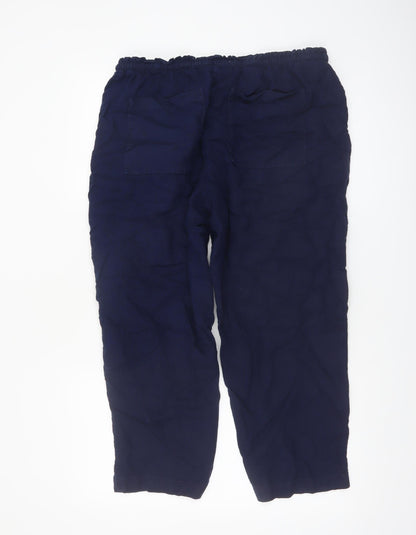 Marks and Spencer Womens Navy Linen Blend Cropped Trousers Size 14 Short