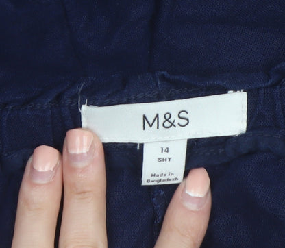 Marks and Spencer Womens Navy Linen Blend Cropped Trousers Size 14 Short