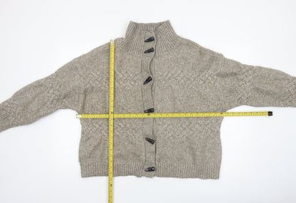 Cyrus Womens Beige Cable-Knit High Neck Button Cardigan Medium