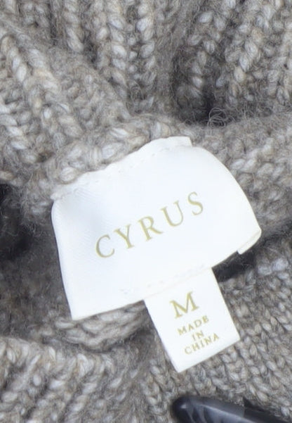 Cyrus Womens Beige Cable-Knit High Neck Button Cardigan Medium