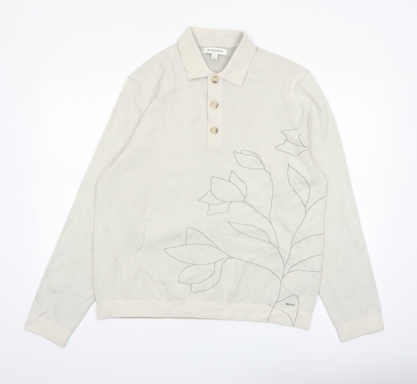 Marks and Spencer Autograph Mens Beige Floral Henley Jumper L