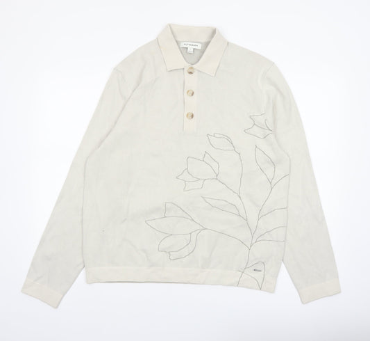 Marks and Spencer Autograph Mens Beige Floral Henley Jumper L