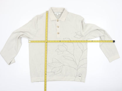 Marks and Spencer Autograph Mens Beige Floral Henley Jumper L