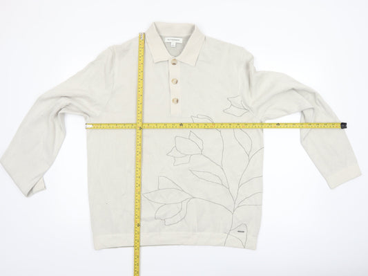 Marks and Spencer Autograph Mens Beige Floral Henley Jumper L