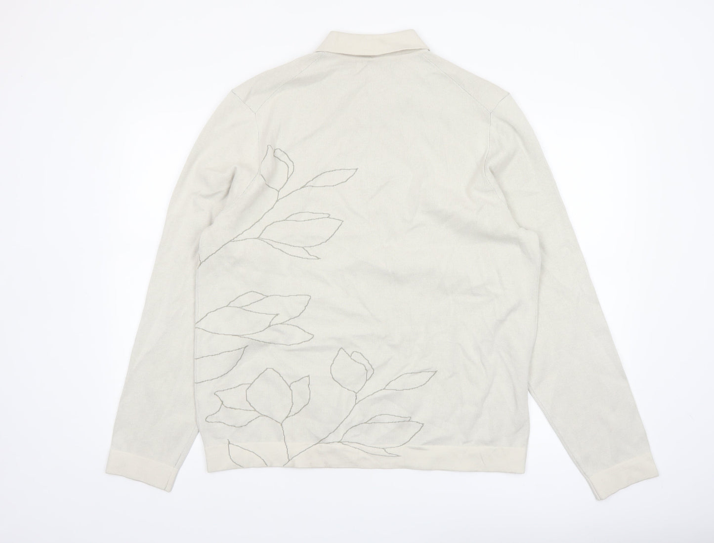 Marks and Spencer Autograph Mens Beige Floral Henley Jumper L