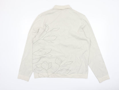 Marks and Spencer Autograph Mens Beige Floral Henley Jumper L