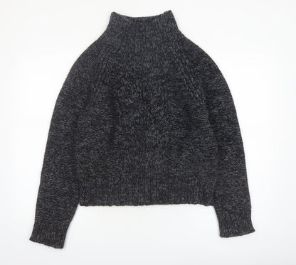 Banana Republic Women's Grey Chunky-Knit High Neck Wool Jumper M