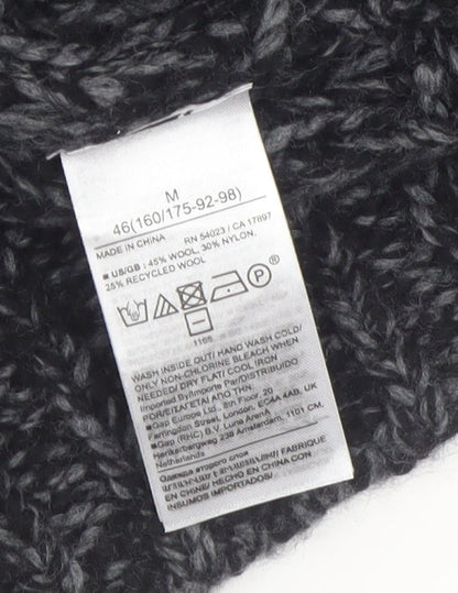 Banana Republic Women's Grey Chunky-Knit High Neck Wool Jumper M