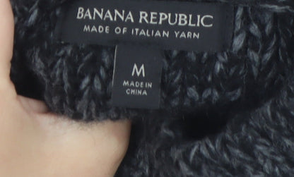 Banana Republic Women's Grey Chunky-Knit High Neck Wool Jumper M