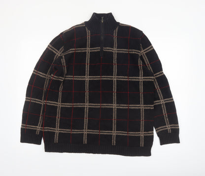 Ralph Lauren Men's Black Check Cotton 1/2 Zip Jumper Size L