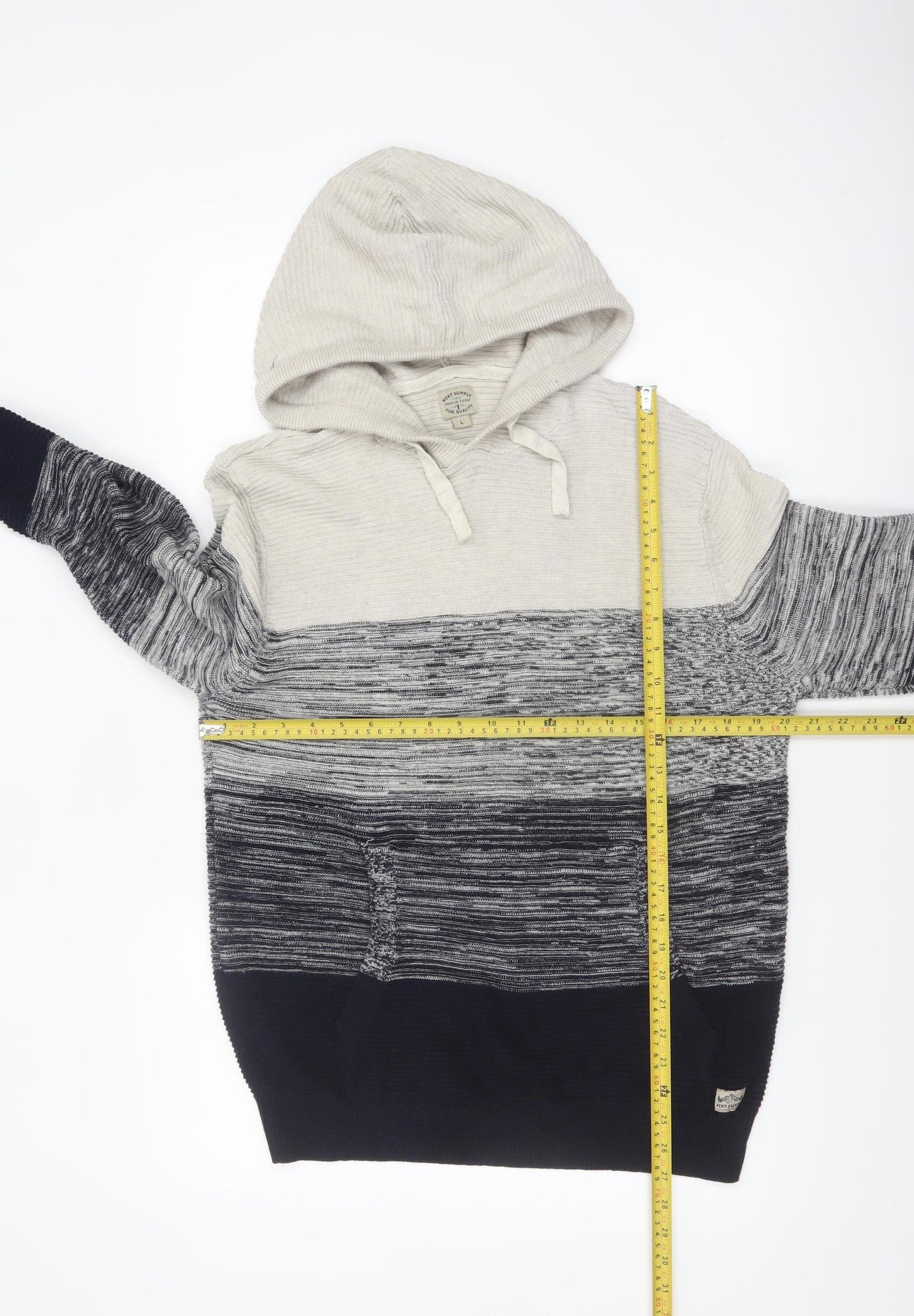 Next Men's Grey Striped Hooded Cotton Knit Jumper Size L