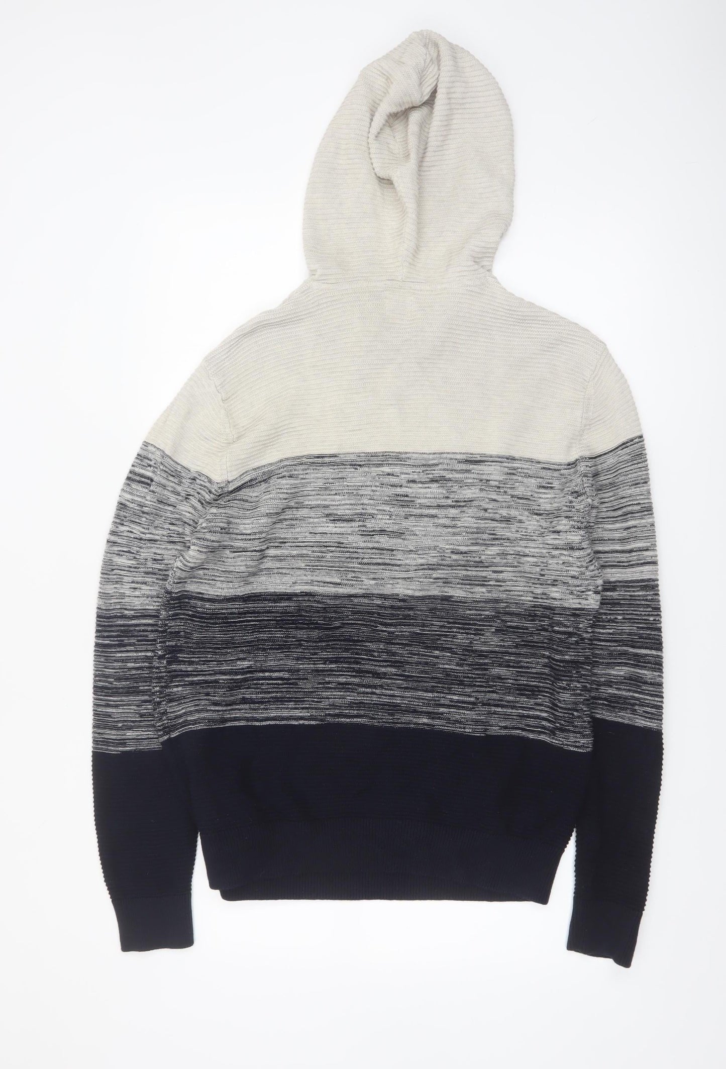 Next Men's Grey Striped Hooded Cotton Knit Jumper Size L