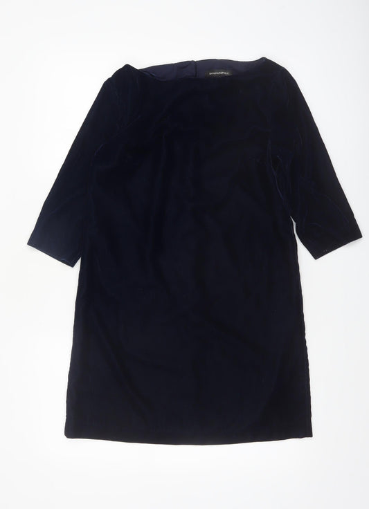Banana Republic Women Blue Petite 2 Velvet Shift Knee Length Dress