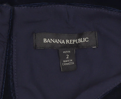 Banana Republic Women Blue Petite 2 Velvet Shift Knee Length Dress