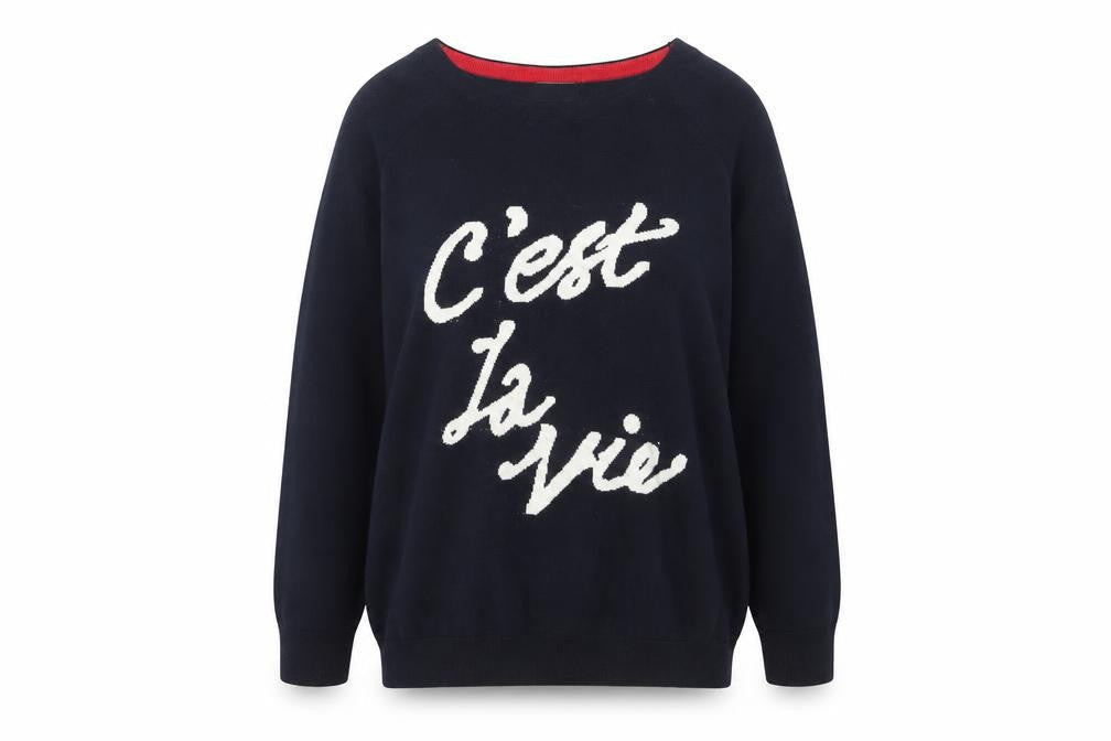 Wallis Women Black 'C'est La Vie' Knit Jumper M 3/4 Sleeve