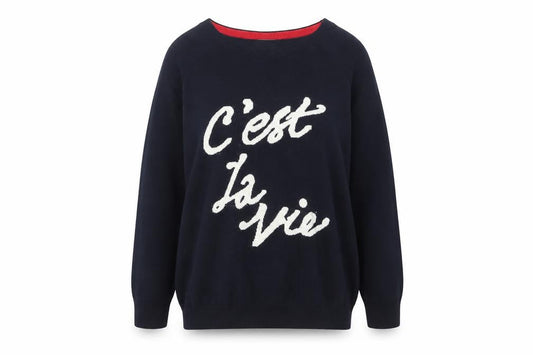 Wallis Women Black 'C'est La Vie' Knit Jumper M 3/4 Sleeve