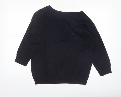 Wallis Women Black 'C'est La Vie' Knit Jumper M 3/4 Sleeve