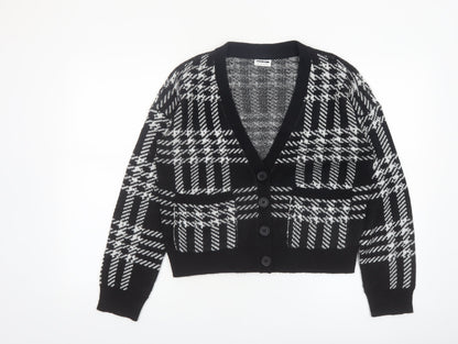 Noisy May Women’s Black Check Cardigan Size M V-Neck Knit