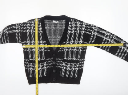 Noisy May Women’s Black Check Cardigan Size M V-Neck Knit