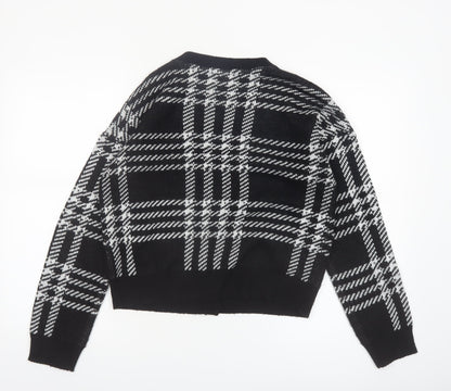 Noisy May Women’s Black Check Cardigan Size M V-Neck Knit