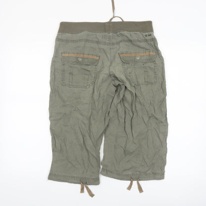 Fat Face Women's Green Linen Cargo Shorts Size 10 Drawstring Waist