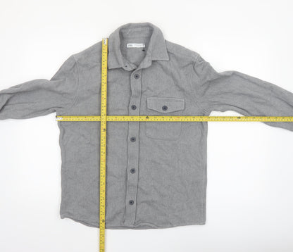 ZARA Women Grey Cotton Flannel Long Sleeve Button-Up Shirt Size 12