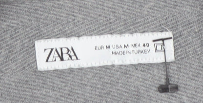 ZARA Women Grey Cotton Flannel Long Sleeve Button-Up Shirt Size 12