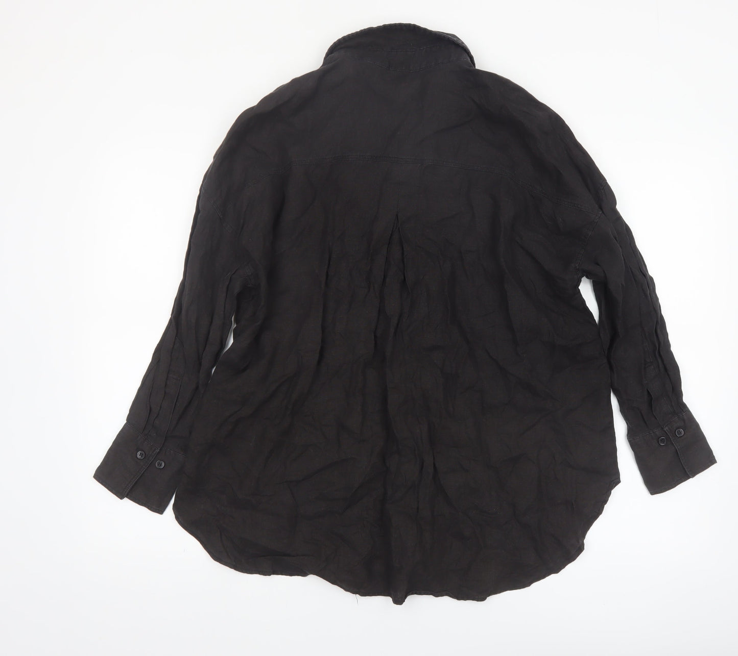 Zara Women Black Linen Long Sleeve Button-Up Shirt Size 10