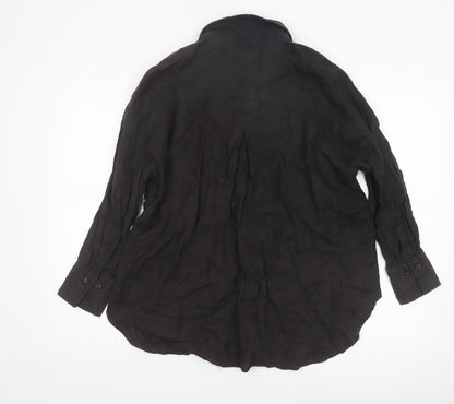 Zara Women Black Linen Long Sleeve Button-Up Shirt Size 10