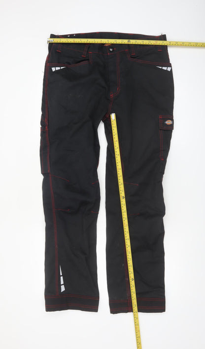 Dickies Men's Black Work Cargo Trousers 38R Cotton Blend