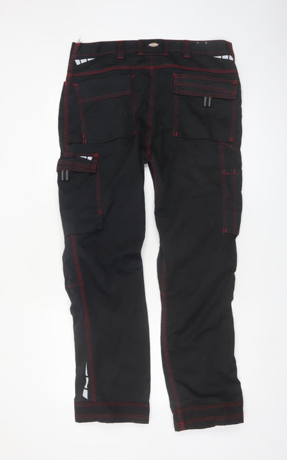 Dickies Men's Black Work Cargo Trousers 38R Cotton Blend