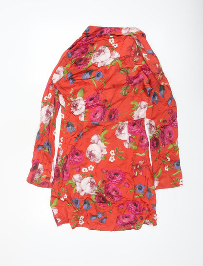 Superdry Womens Red Floral Shirt Dress UK 10 Viscose Casual Spring