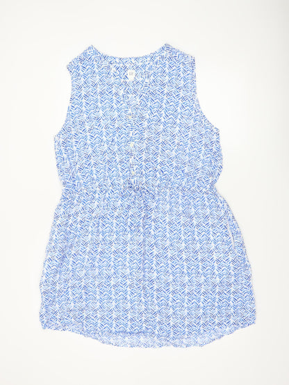 GAP Women Blue Geometric Sleeveless Shirt Dress XL Casual