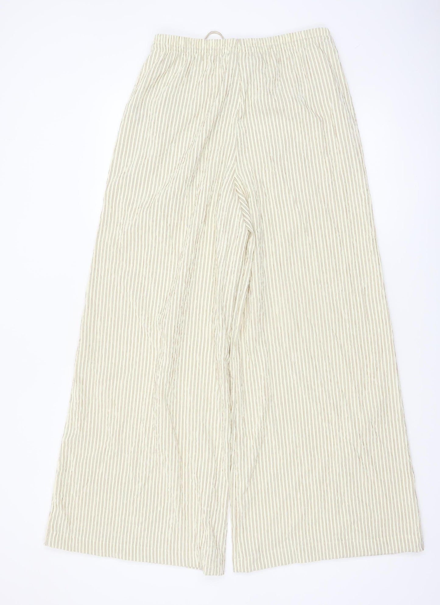 Marks and Spencer Women’s Beige Striped Wide-Leg Trousers Size 10