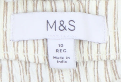 Marks and Spencer Women’s Beige Striped Wide-Leg Trousers Size 10