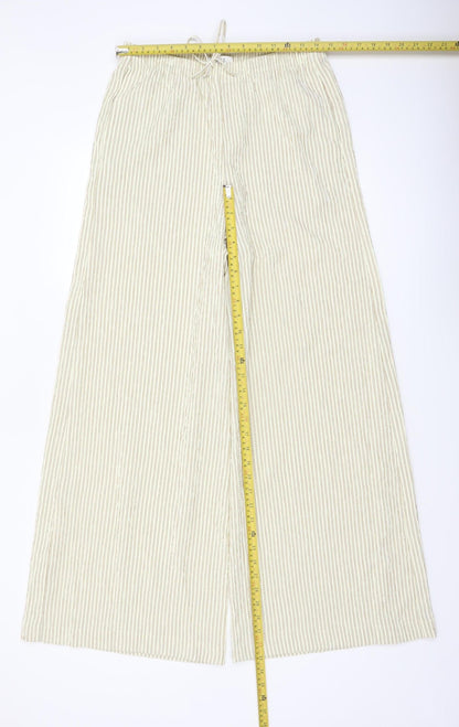 Marks and Spencer Women’s Beige Striped Wide-Leg Drawstring Trousers Size 10
