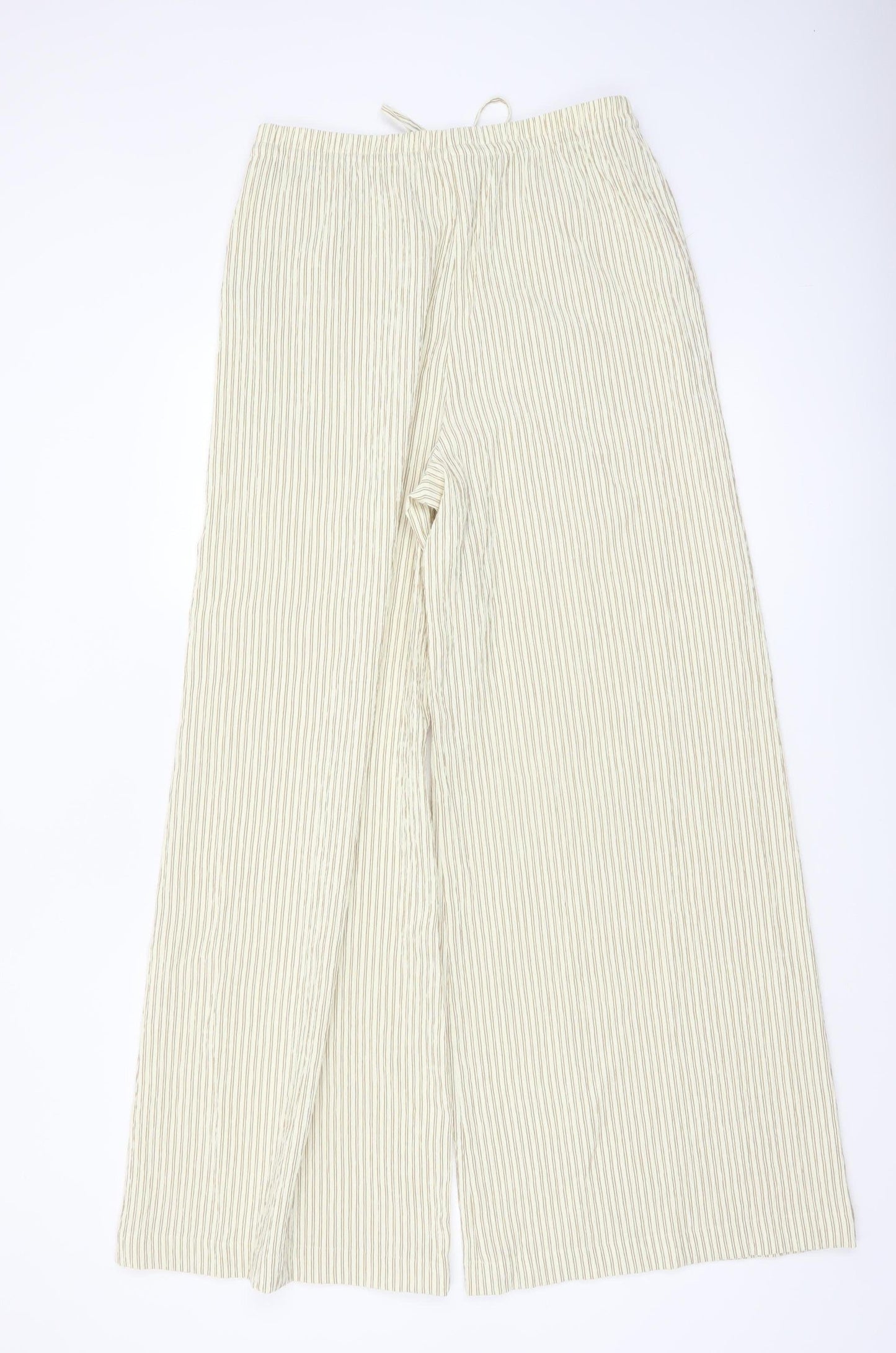 Marks and Spencer Women’s Beige Striped Wide-Leg Drawstring Trousers Size 10