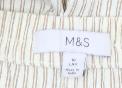 Marks and Spencer Women’s Beige Striped Wide-Leg Drawstring Trousers Size 10