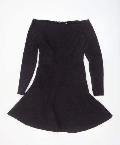 Reiss Womens Black Off Shoulder Fit & Flare Party Dress Size 12