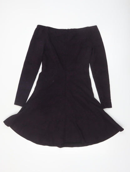 Reiss Womens Black Off Shoulder Fit & Flare Party Dress Size 12