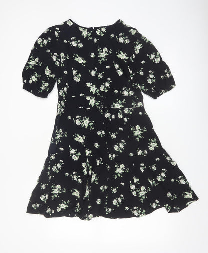 & Other Stories Women Black Floral A-Line Knee Dress Size 10