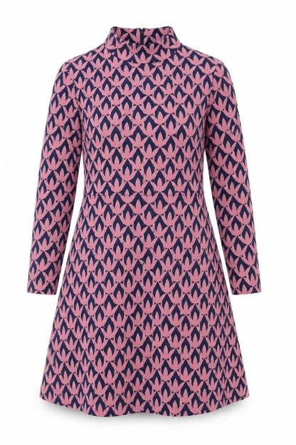 Boden Women’s Pink & Blue Geometric A-Line Dress UK 10L