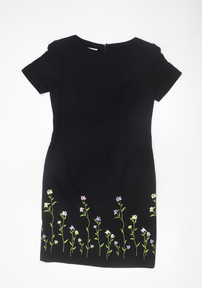 Talbots Women Black Floral Embroidered Sheath Dress Size 12