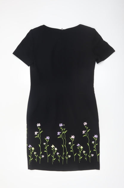 Talbots Women Black Floral Embroidered Sheath Dress Size 12