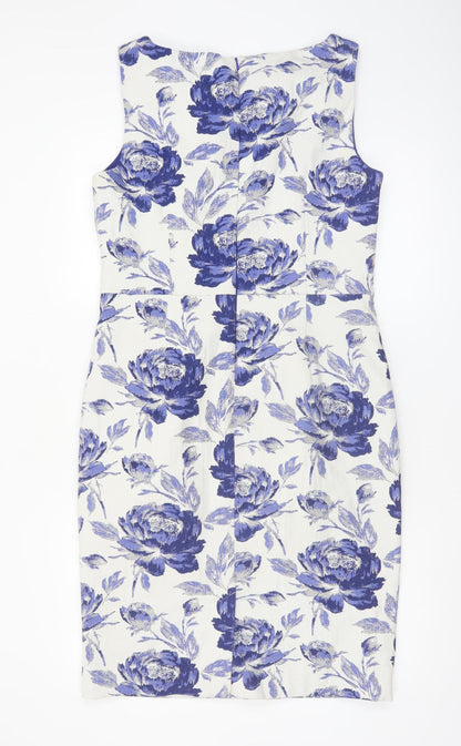 Phase Eight Women’s Blue Floral Sheath Dress Size 16 Sleeveless Knee Length